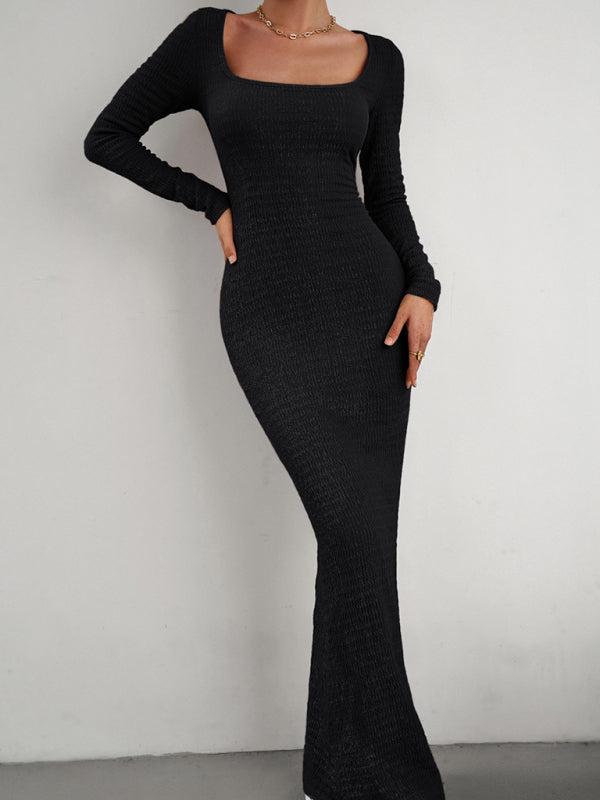 Stilla | Fit Square Neck Langærmet Strikket Kjole