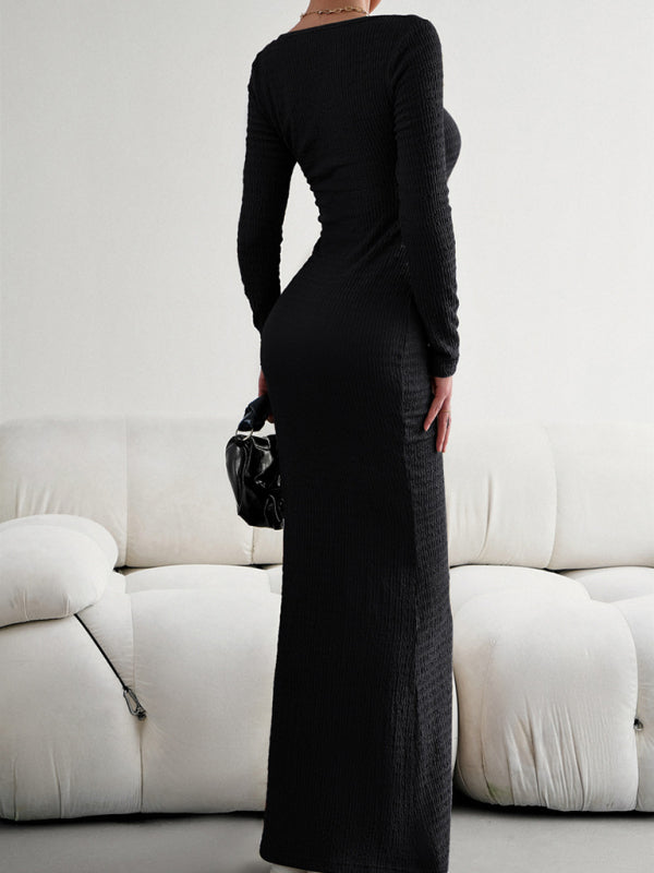 Stilla | Fit Square Neck Langærmet Strikket Kjole