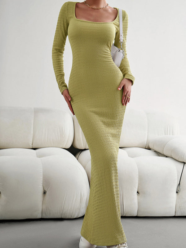 Stilla | Fit Square Neck Langærmet Strikket Kjole