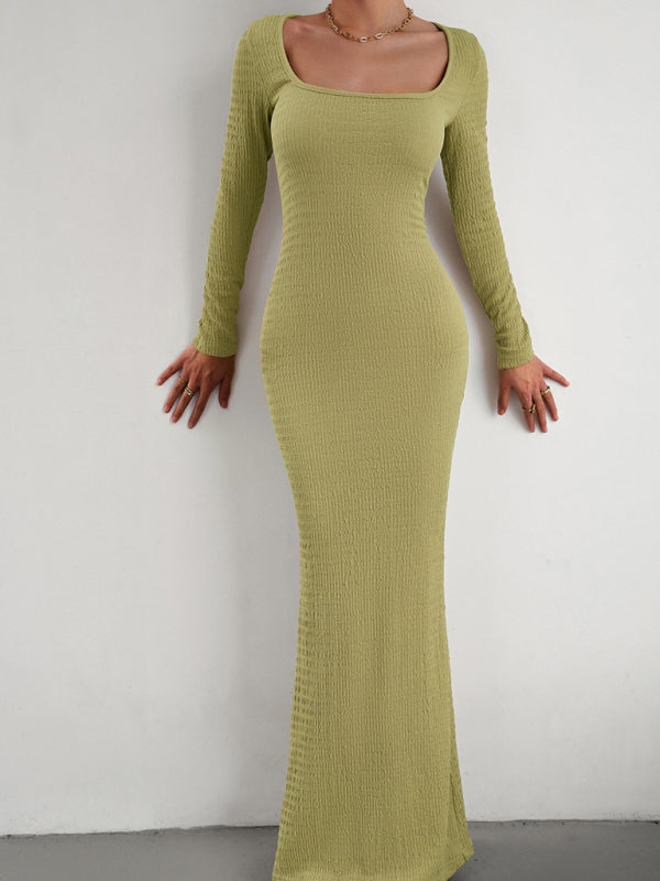 Stilla | Fit Square Neck Langærmet Strikket Kjole
