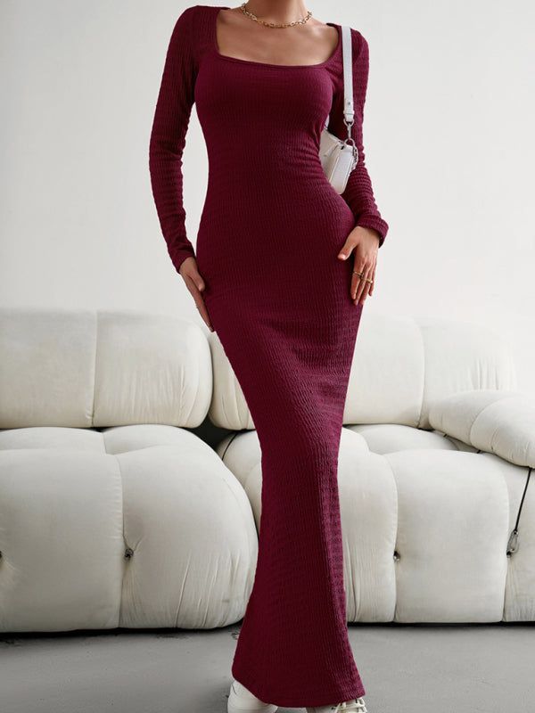 Stilla | Fit Square Neck Langærmet Strikket Kjole