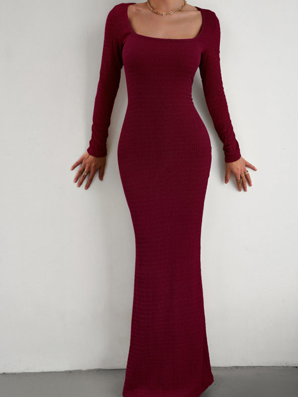 Stilla | Fit Square Neck Langærmet Strikket Kjole