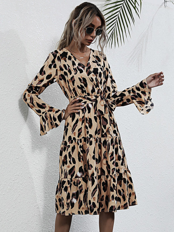 Stilla | Temperament Print Leopard Print Langærmet Kjole