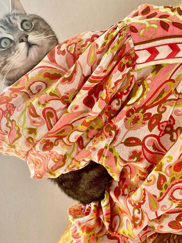 Stilla | Print Fashion Casual Floral V - Hals Knapper Ned Langærmet Skjorte
