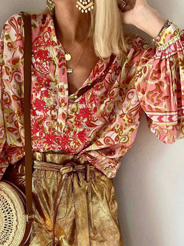 Stilla | Print Fashion Casual Floral V - Hals Knapper Ned Langærmet Skjorte