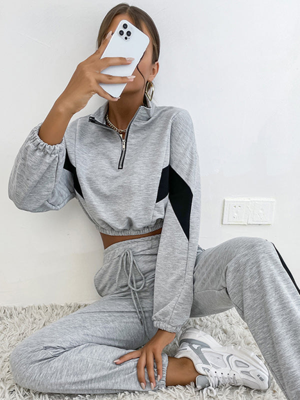 Stilla | Piece Farveblok Langærmet Kort Sweatshirt Sæt