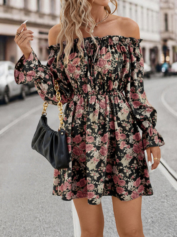 Stilla | Casual One Shoulder Floral Retro Festkjole