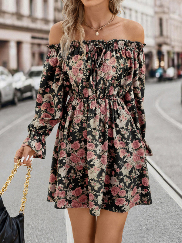 Stilla | Casual One Shoulder Floral Retro Festkjole