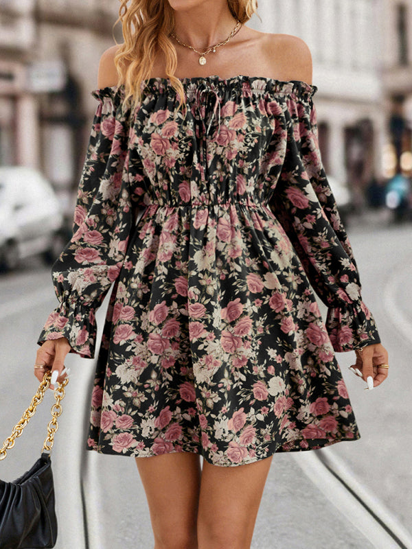 Stilla | Casual One Shoulder Floral Retro Festkjole