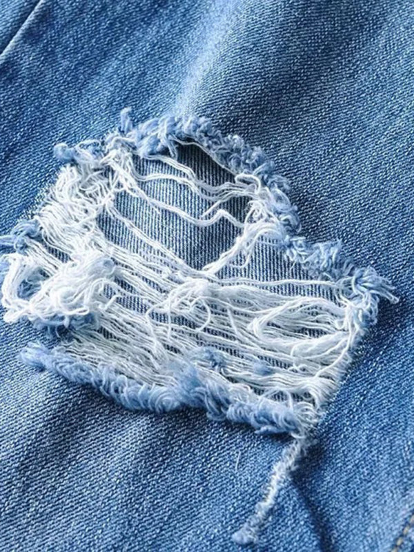 Stilla | Løse Jeans, Revnet Raw Edge Straight Bukser, Gulvrengøringsbukser
