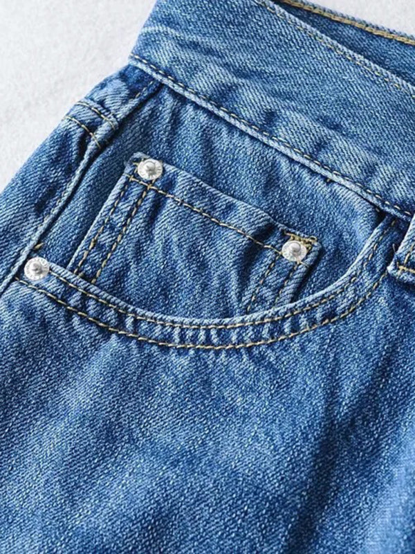 Stilla | Løse Jeans, Revnet Raw Edge Straight Bukser, Gulvrengøringsbukser