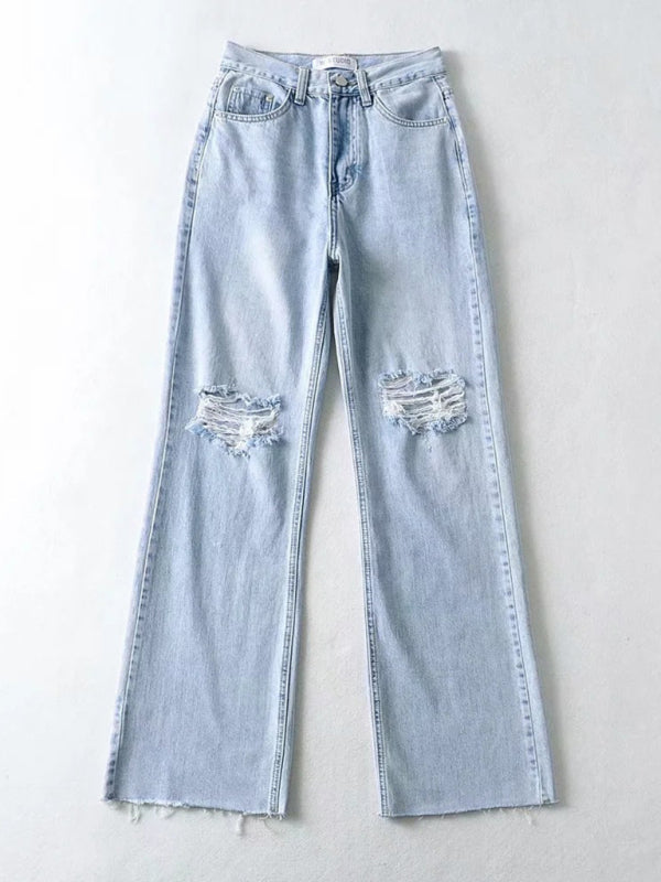 Stilla | Løse Jeans, Revnet Raw Edge Straight Bukser, Gulvrengøringsbukser