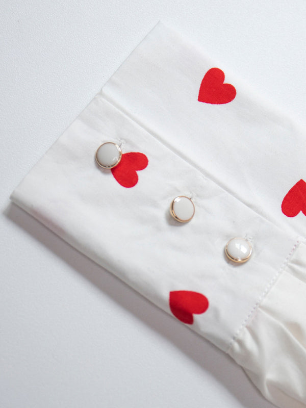 Stilla | Love Print Dukkekrave Lantern Ærme Skjorte