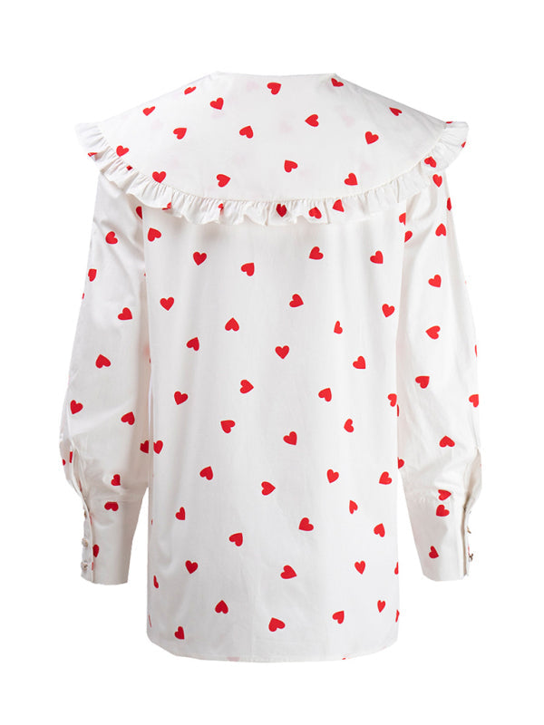 Stilla | Love Print Dukkekrave Lantern Ærme Skjorte