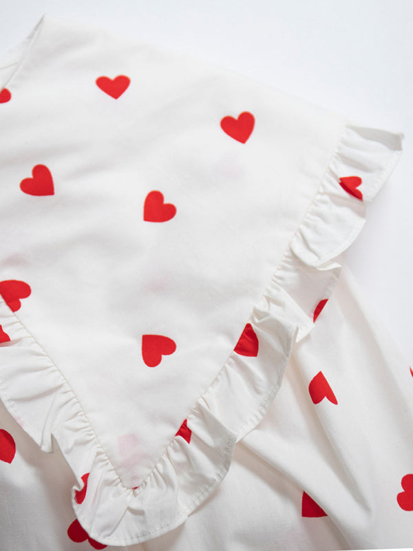 Stilla | Love Print Dukkekrave Lantern Ærme Skjorte
