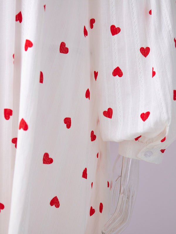 Stilla | Love Print Spliced Lang Lantern Ærme Ren Bomuld Swing Kjole