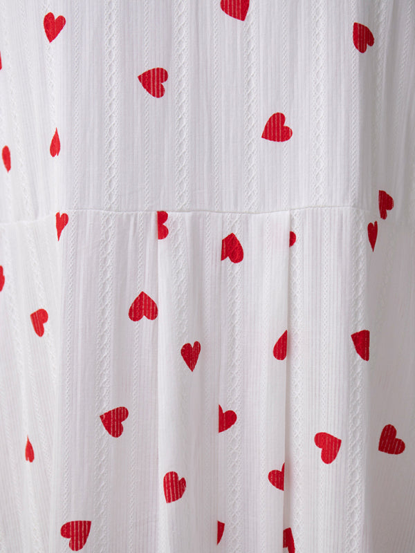 Stilla | Love Print Spliced Lang Lantern Ærme Ren Bomuld Swing Kjole