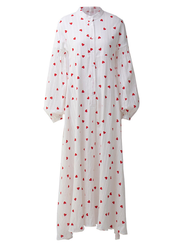 Stilla | Love Print Spliced Lang Lantern Ærme Ren Bomuld Swing Kjole