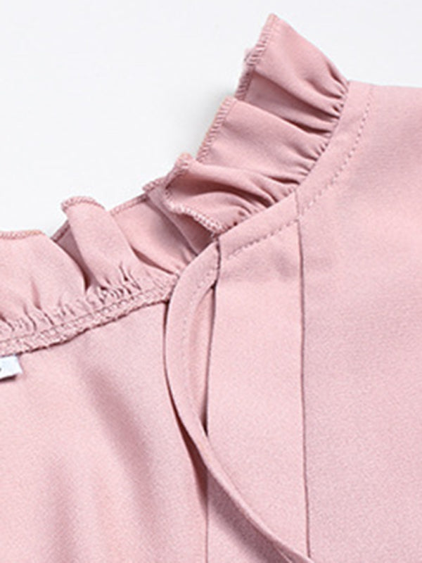 Stilla | Elegant Lace Stand Collar Puff Sleeve Skjorte
