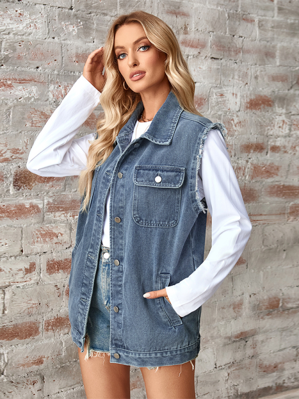 Stilla | Vasket Denim Løs Vest/veste Cardigan