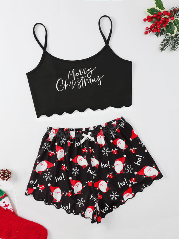 Stilla | Letter Elk Hat Print Ærmeløs Shorts Enkel Casual to Piece Hjem Tøj