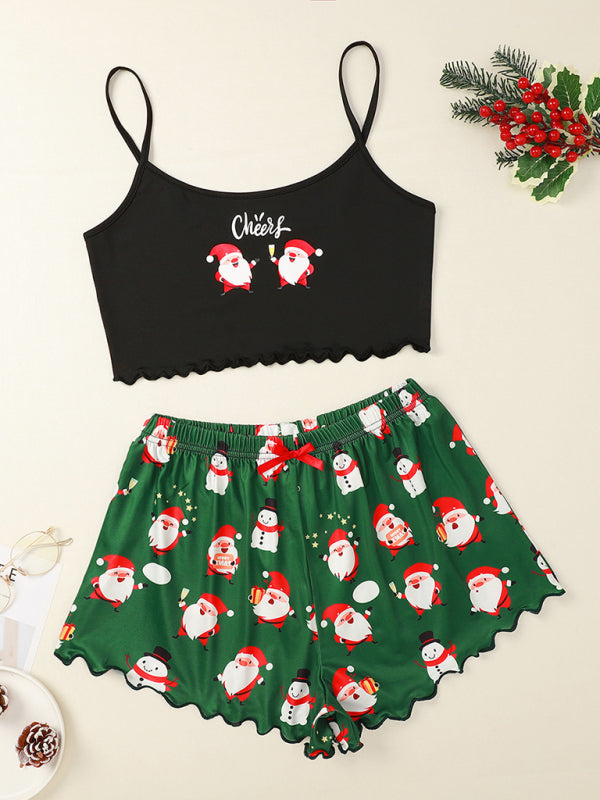 Stilla | Letter Elk Hat Print Ærmeløs Shorts Enkel Casual to Piece Hjem Tøj