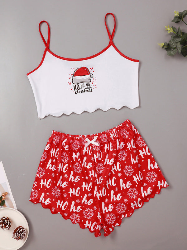 Stilla | Letter Elk Hat Print Ærmeløs Shorts Enkel Casual to Piece Hjem Tøj