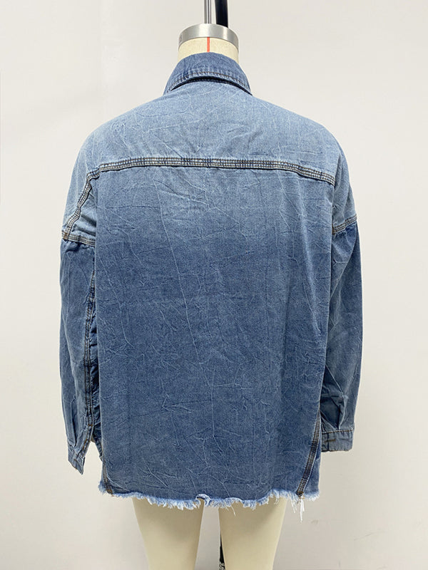 Stilla | Løs Denim Skjorte Drop Shoulder Blå Stor Lomme Skjorte