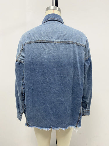 Stilla | Løs Denim Skjorte Drop Shoulder Blå Stor Lomme Skjorte
