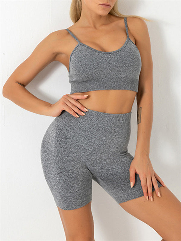 Skovae | Dame Sømløst Ensfarvet Cami Yoga Sport Bh + Shorts To-delt Sæt