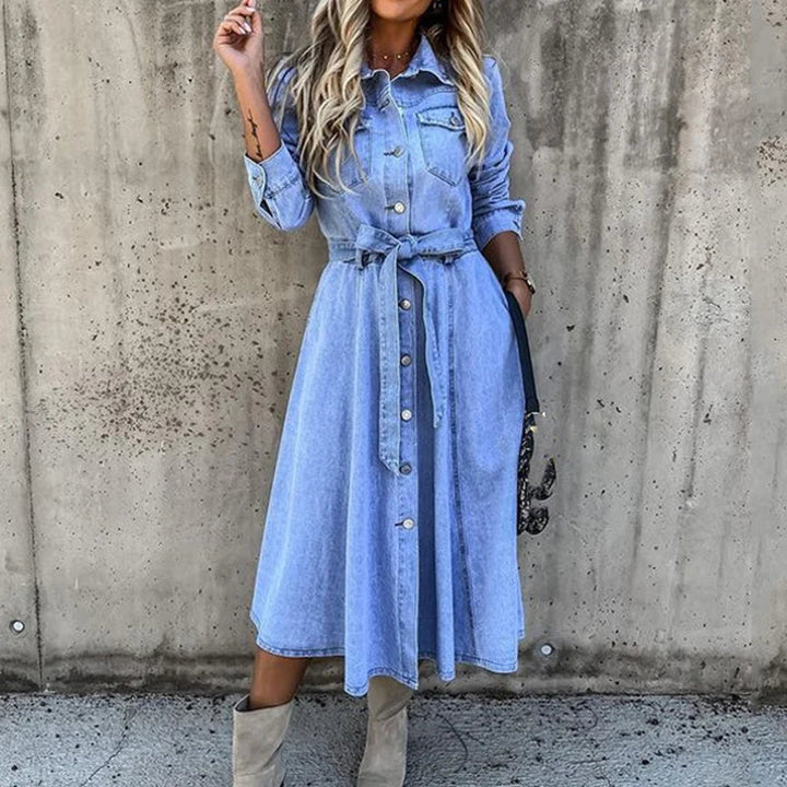 Stilla | Isabella I Kvinders Denim Cardigan Kjole med Enkeltknapslukning