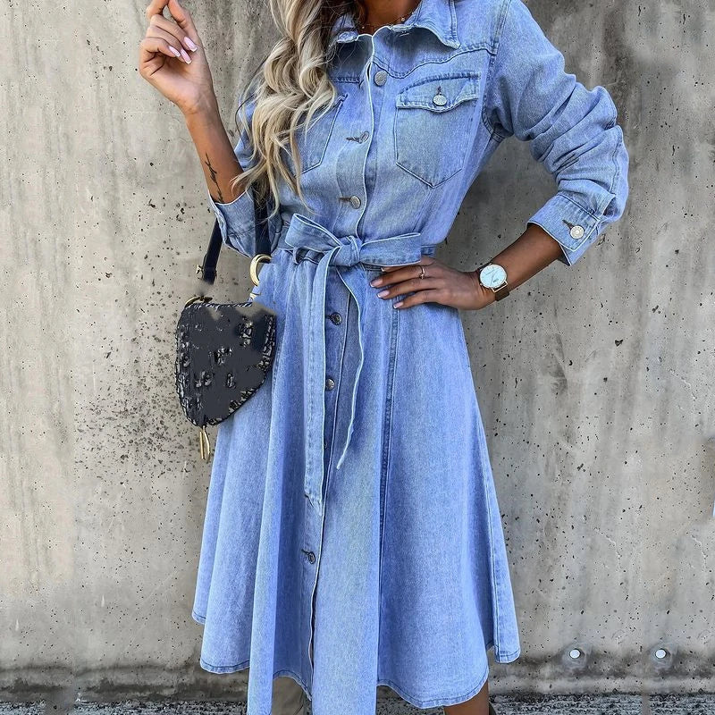 Stilla | Isabella I Kvinders Denim Cardigan Kjole med Enkeltknapslukning