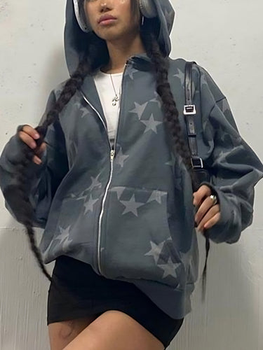 Stilla | Grå Stjerne-Hoodie med Lynlås