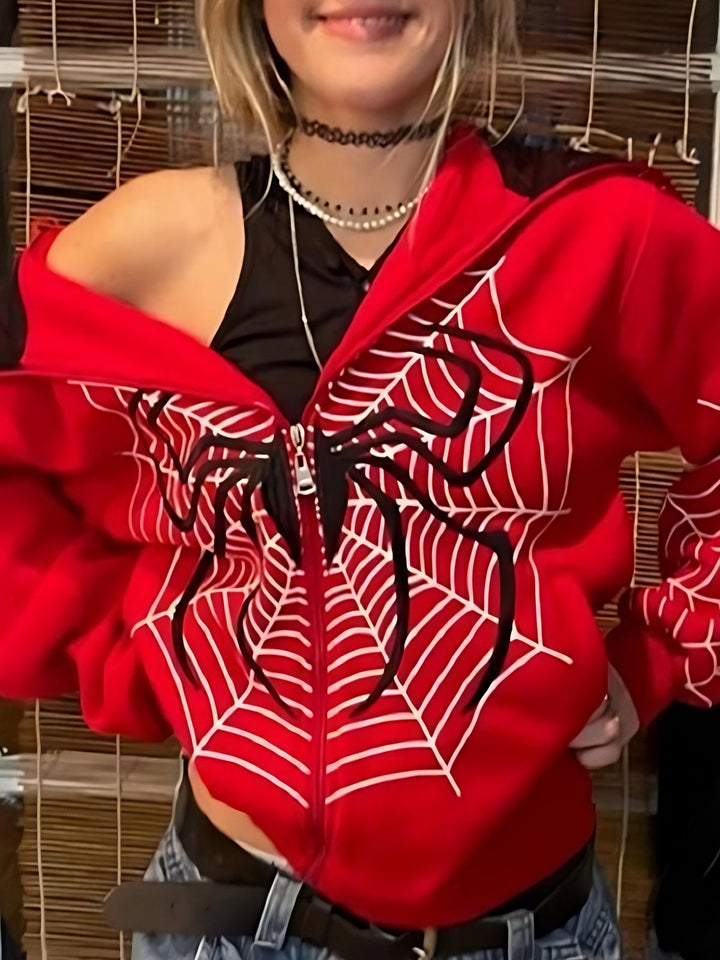 Stilla | Hoodie med Lynlås og Spider-Logo