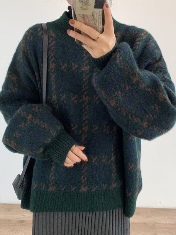Stilla | Vintage Strikket Pullover med Rutemønster