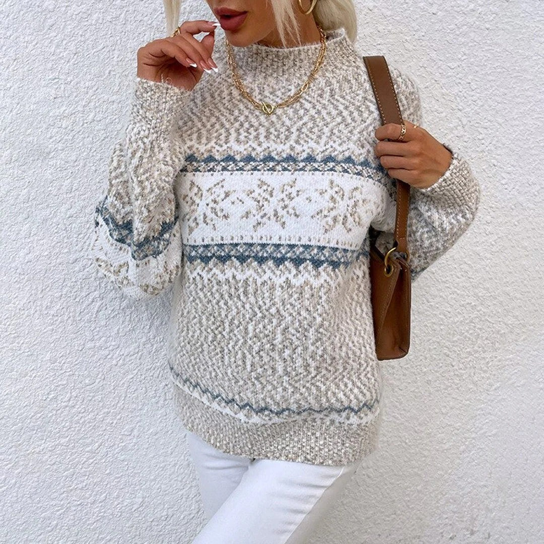Stilla | Sweater Uld Strik Afslappet Pasform Snefnug Mønster Lange Ærmer