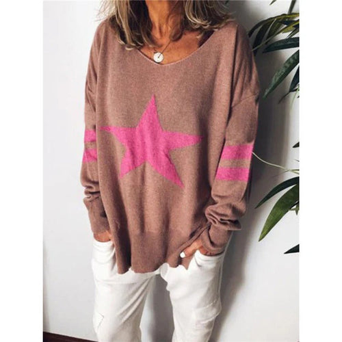 Stilla | Sweater Relaxed Fit Blødt Strik Stjerne Tryk Lange Ærmer