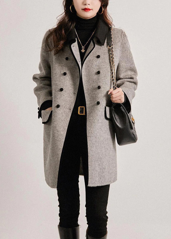 Stilla | Trench Frakke Uld Skræddersyet Pasform Dobbeltknap Patchwork Design