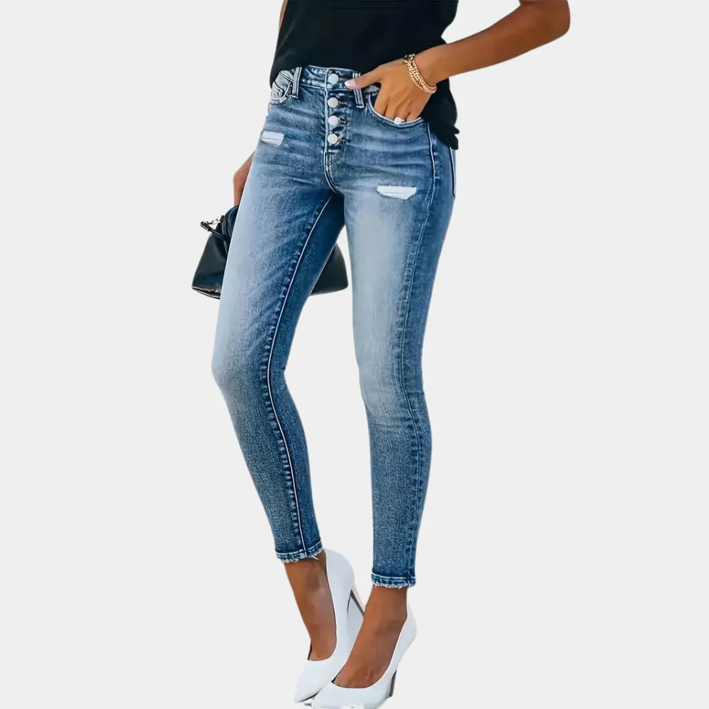 Stilla | Slim Fit Skinny Jeans Stræk Denim Knaplukning Brugte Detaljer
