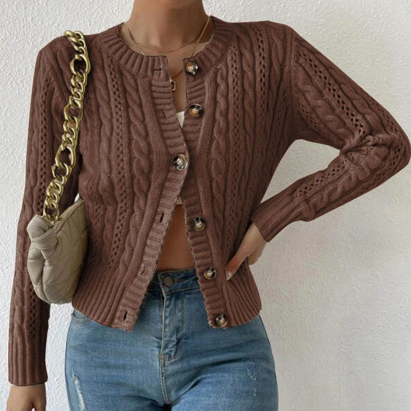 Stilla | Cardigan Tilpasset Uld-blanding Kabelstrik Knap-front Lange ærmer