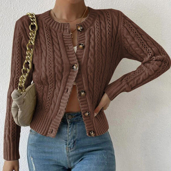 Stilla | Cardigan Tilpasset Uld-blanding Kabelstrik Knap-front Lange ærmer