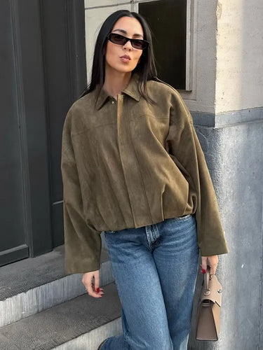Stilla | Jakke Suede Look Relaxed Fit Skjortekrave Skjult Lukning