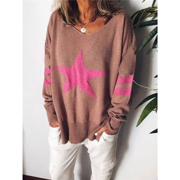 Stilla | Sweater Relaxed Fit Blødt Strik Stjerne Tryk Lange Ærmer