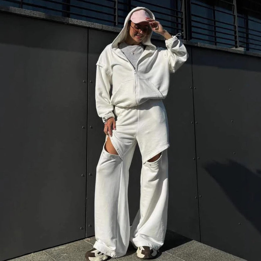Stilla | Loungewear Sæt Casual Pasform Zip-Up Hættetrøje Løst Skåret Bukser