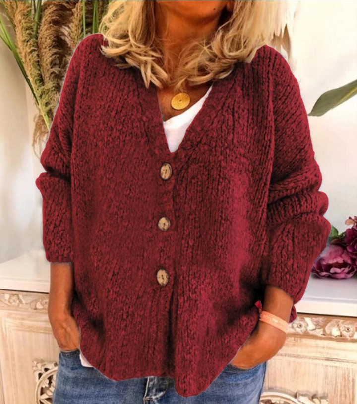 Stilla | Uld Plus Size Strikjakke V-Hals Knap Front Strikjakke