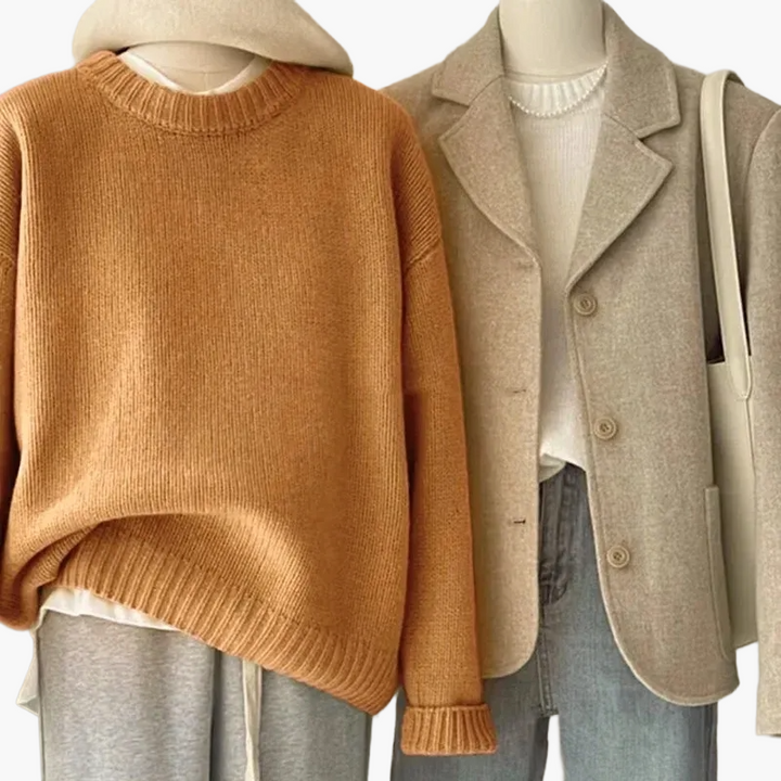 Stilla | Sæt Afslappet Retro Japansk Stil - Strikpullover og Blazer til Hverdag og Fritid