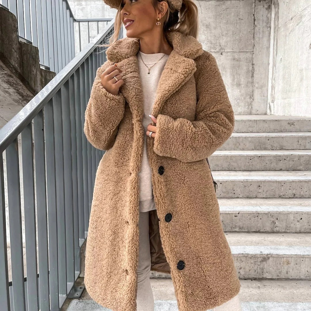 Stilla | Teddy Frakke Størrelse Oversize Blødt Faux Fur Knaplukning