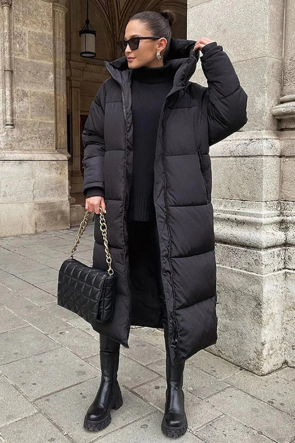 Stilla | Puffjakke Kviltet Oversized-snit Fuld længde Hætte Høj krave Varm at bære
