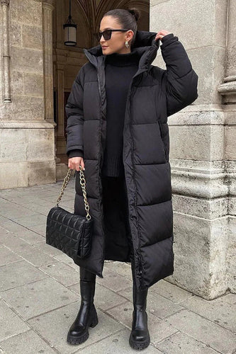 Stilla | Puffjakke Kviltet Oversized-snit Fuld længde Hætte Høj krave Varm at bære
