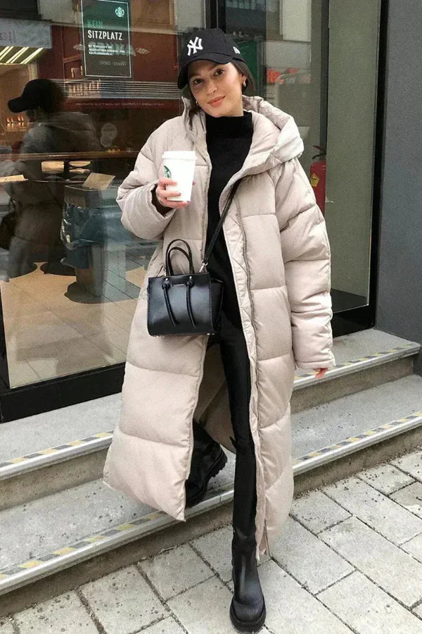 Stilla | Puffjakke Kviltet Oversized-snit Fuld længde Hætte Høj krave Varm at bære